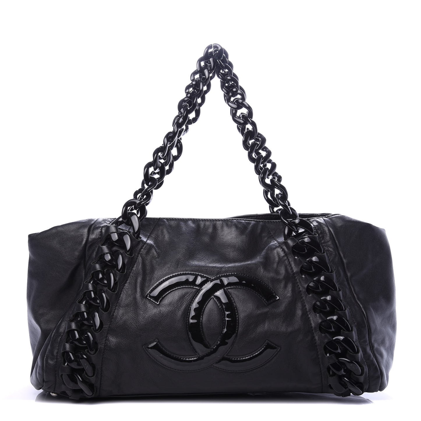 Calfskin Modern Chain Rhodoid East West Tote Black