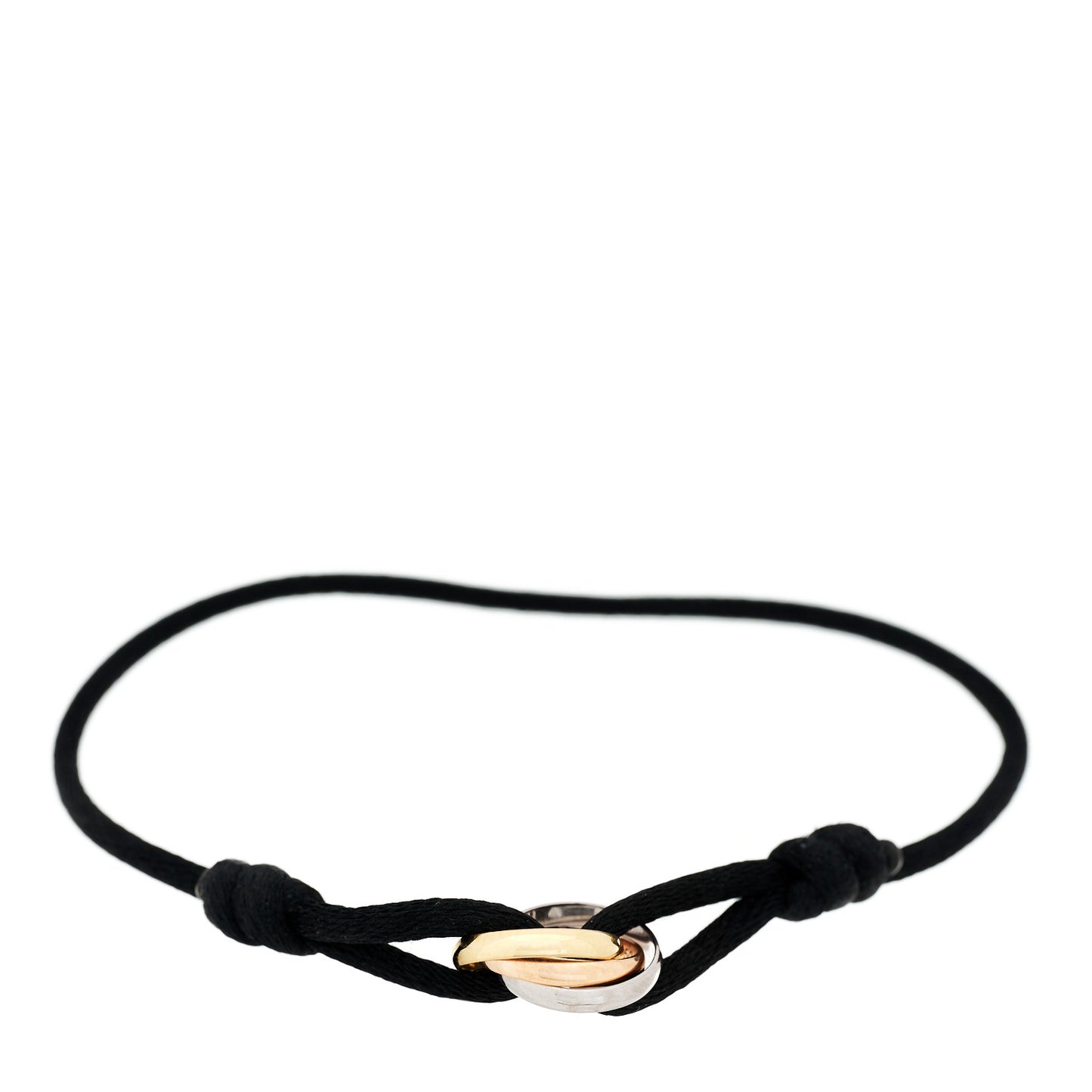 18K Pink Yellow White Gold Trinity Adjustable Cord Bracelet Black
