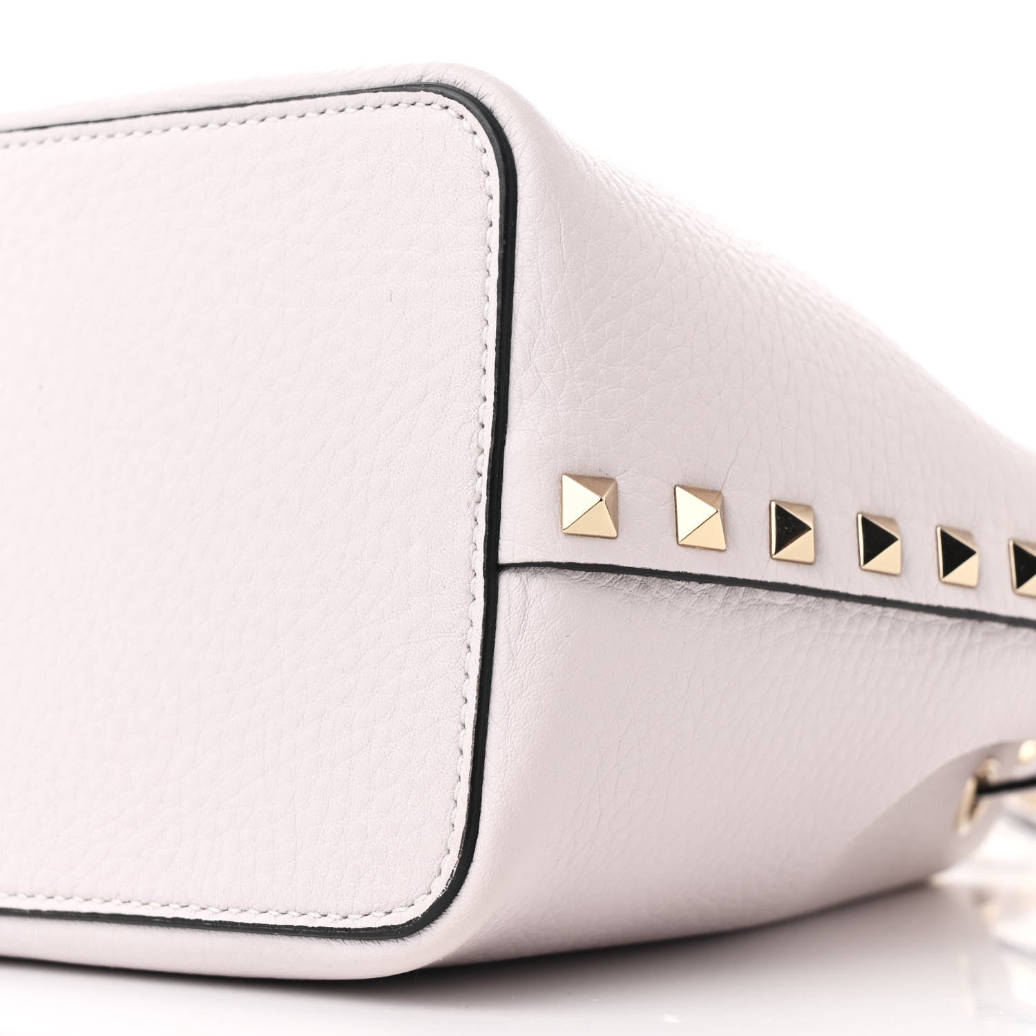 Valentino Garavani Grainy Calfskin Calfskin Rockstud Bucket Bag Light Grey 9 of 12