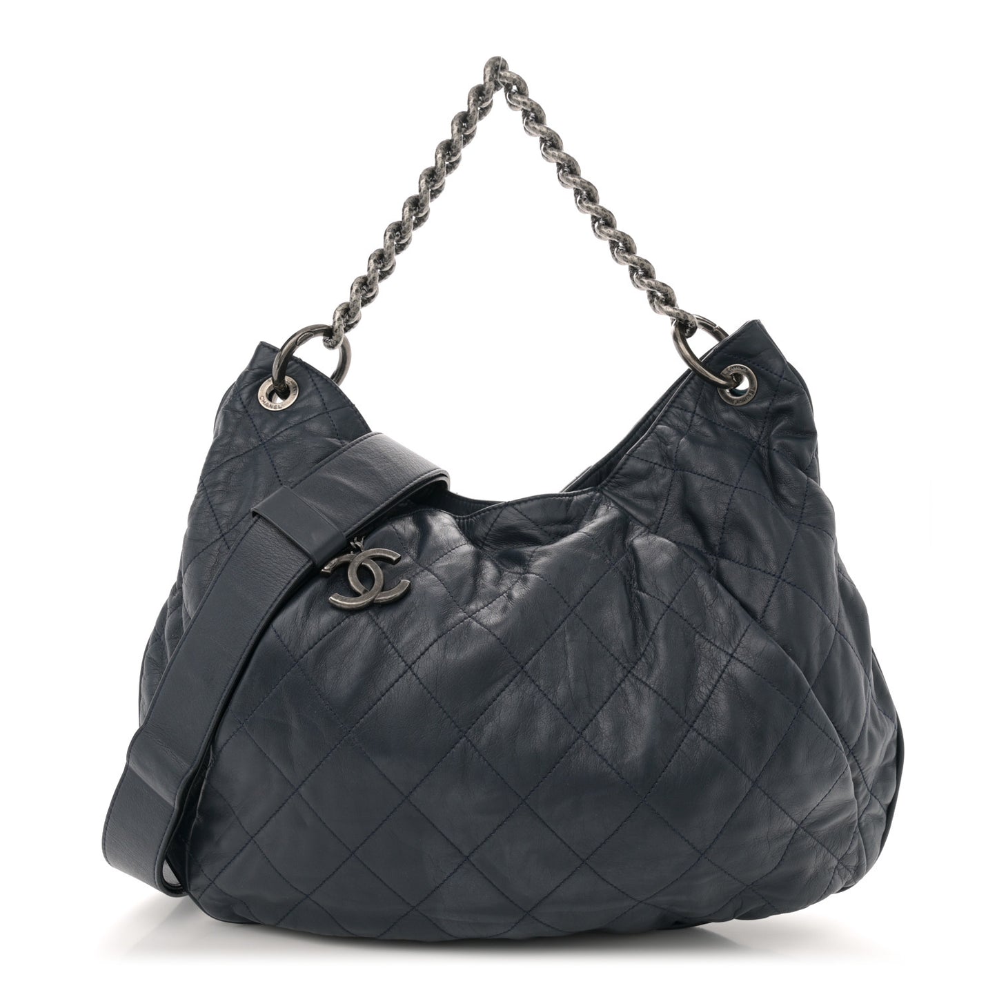 Calfskin Coco Pleats Hobo Dark Blue