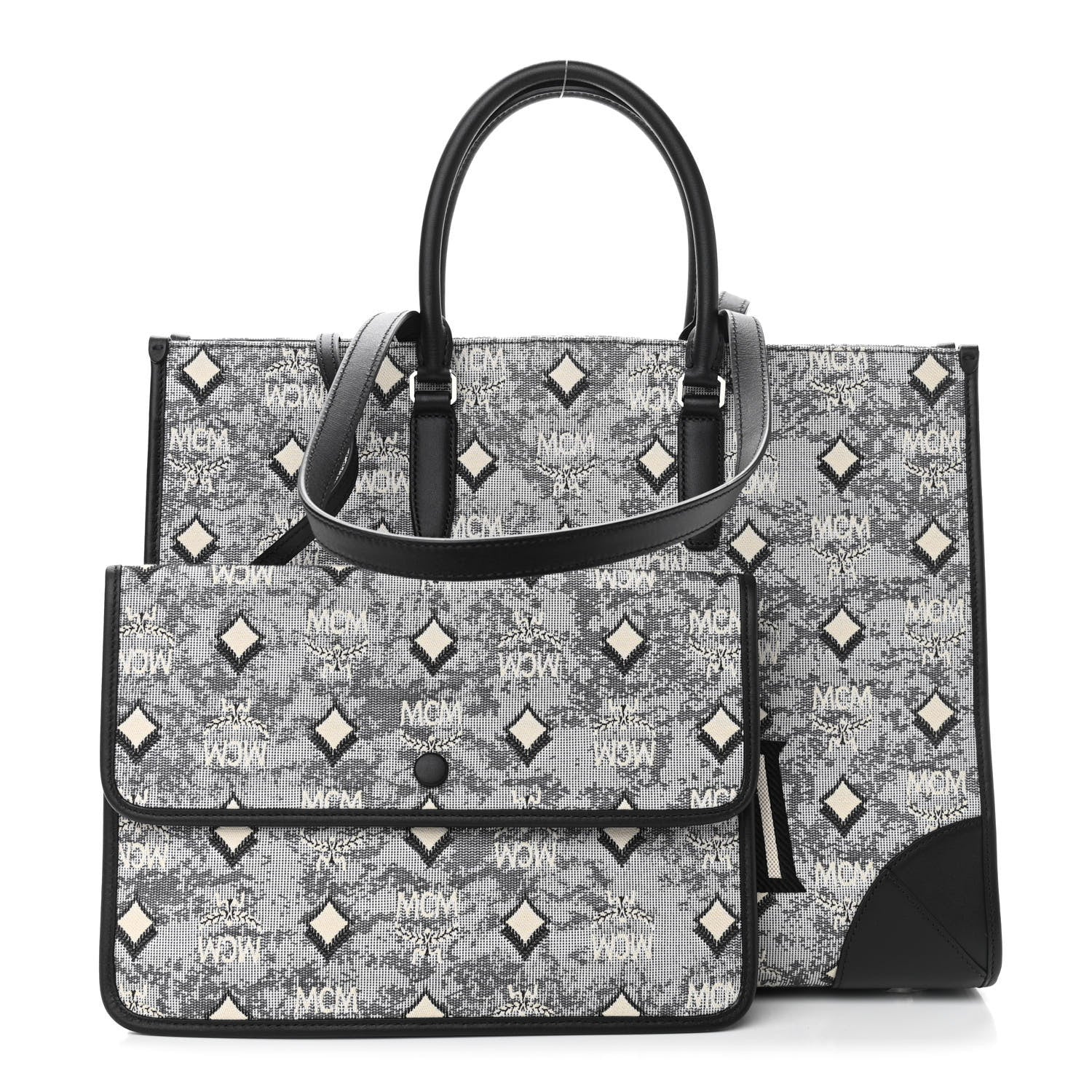 MCM Nappa Jacquard Monogram Large Tote Grey 1 of 9