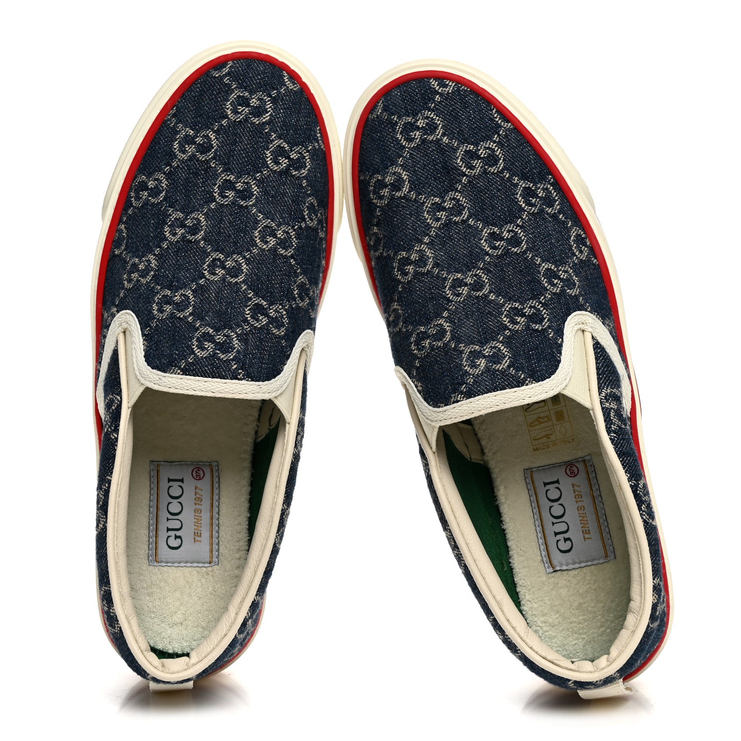 New Denim GG Monogram Womens 1977 Tennis Slip On 30mm Sneakers 37.5 Blue Tea Mystic White