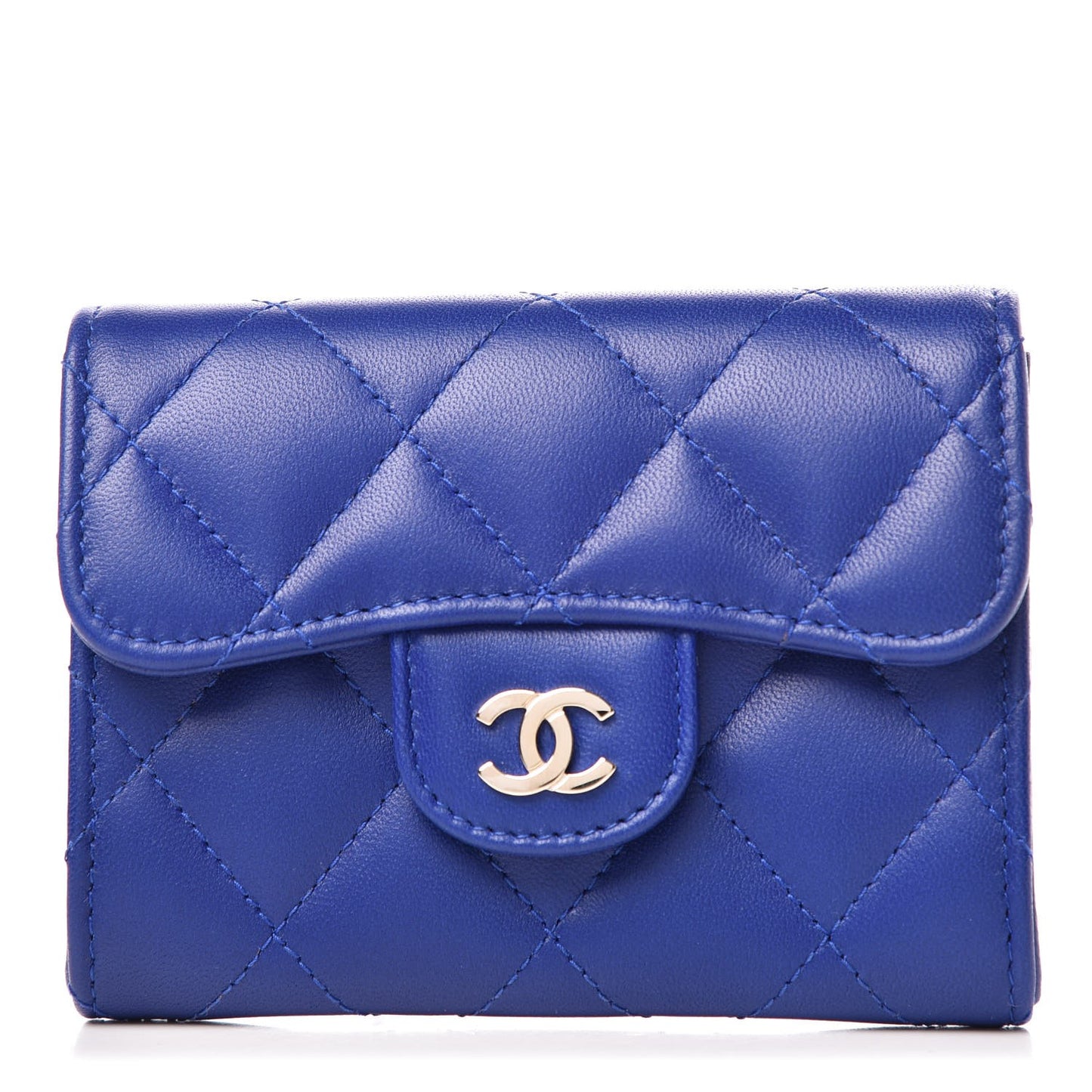Lambskin Quilted Card Holder Wallet Blue