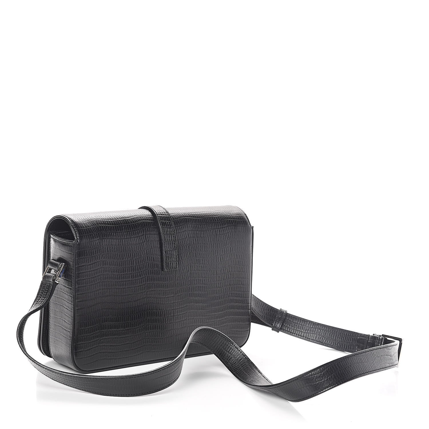 Saint Laurent Lizard Calfskin Embossed Classic Medium Monogram Universite Bag Black 3 of 8