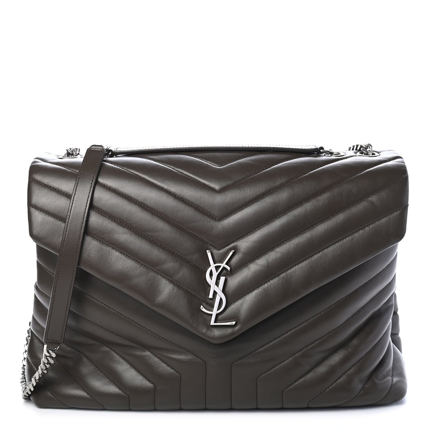 Calfskin Y Quilted Monogram Large Loulou Chain Satchel Kaki Fonce