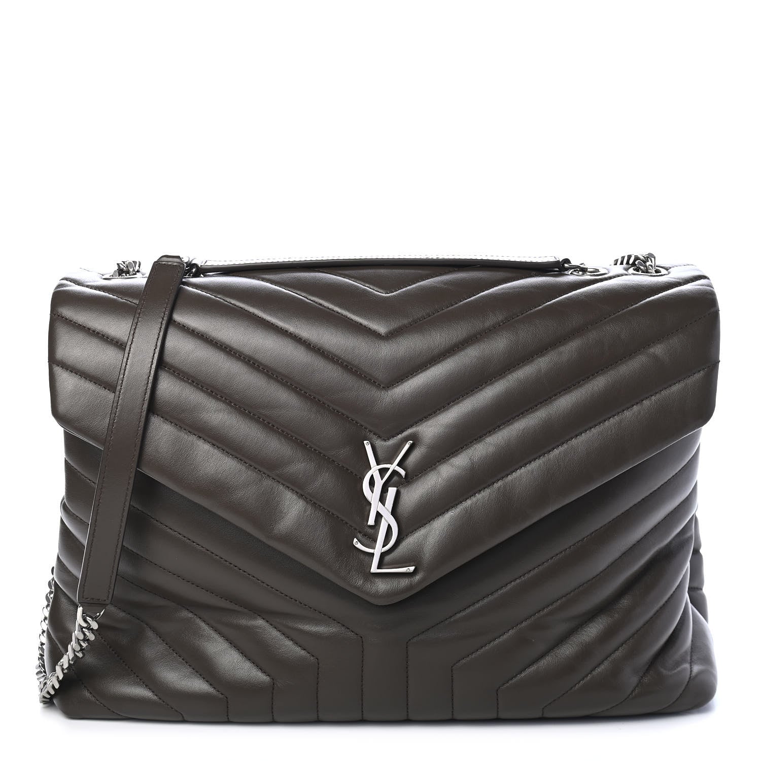Saint Laurent Calfskin Y Quilted Monogram Large Loulou Chain Satchel Kaki Fonce 1 of 9