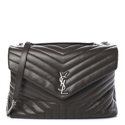 Saint Laurent Calfskin Y Quilted Monogram Large Loulou Chain Satchel Kaki Fonce 1 of 9