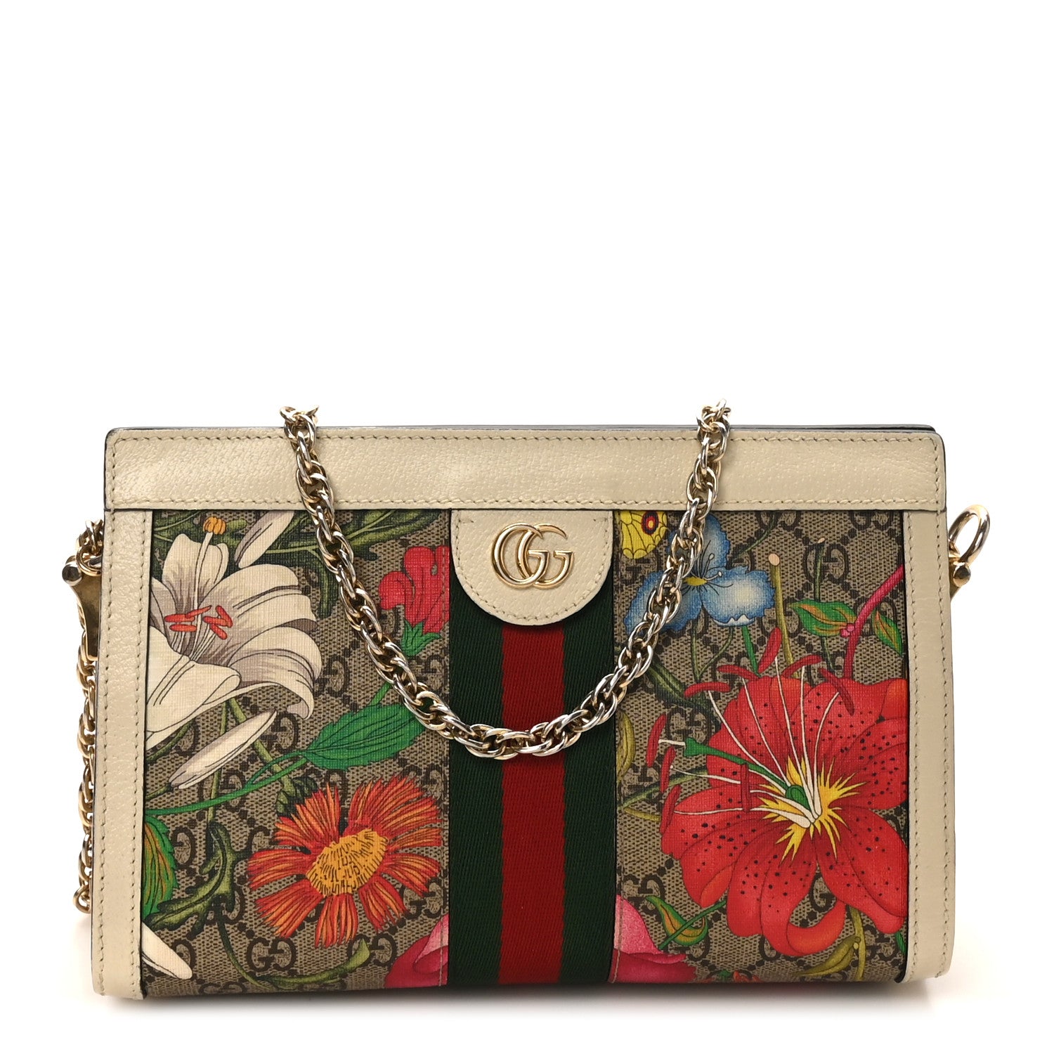 Gucci GG Supreme Monogram Flora Web Small Ophidia Chain Shoulder Bag White 1 of 10