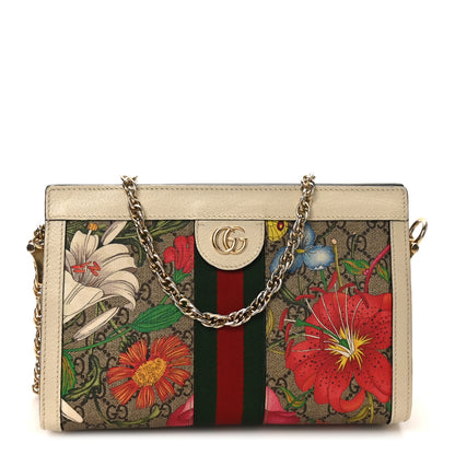 Gucci GG Supreme Monogram Flora Web Small Ophidia Chain Shoulder Bag White 1 of 10