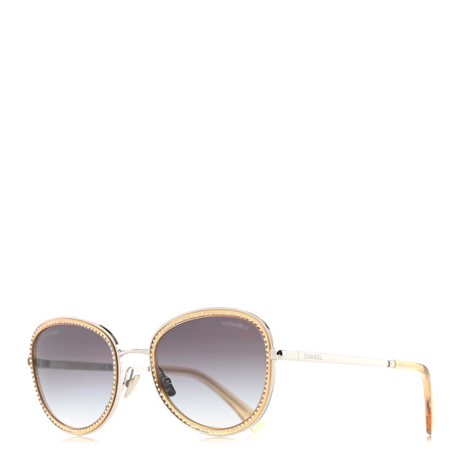 Chanel Metal Crystal Round Blue Light Glasses 2207BS Gradient Gray Gold 1 of 9