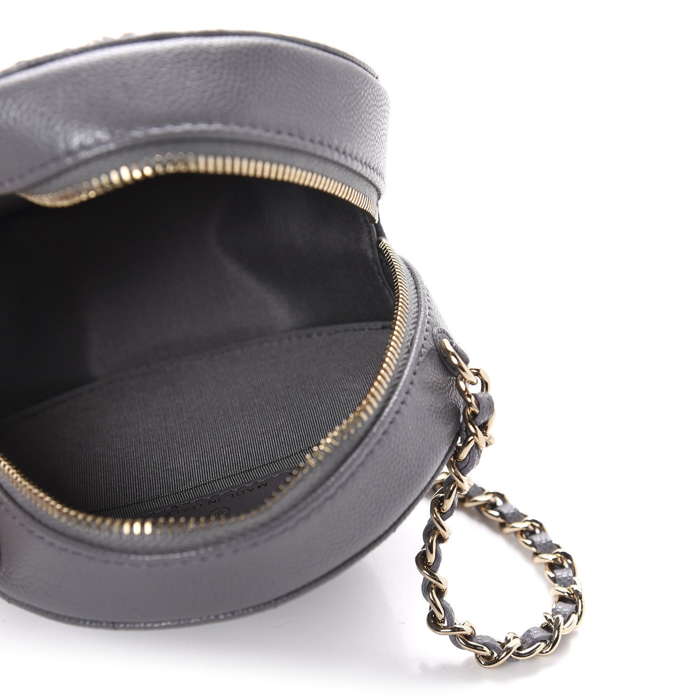 Caviar Quilted French New Wave Round Clutch With Chain Grey