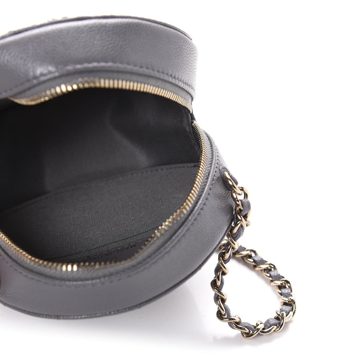 Chanel Caviar Quilted French New Wave Round Clutch With Chain Grey 4 of 10
