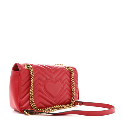 Gucci Calfskin Matelasse Small GG Marmont Shoulder Bag Hibiscus Red 3 of 12