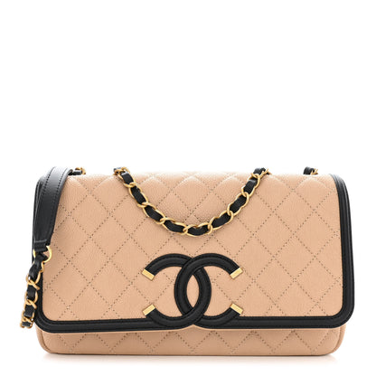 Chanel Caviar Quilted Medium CC Filigree Flap Beige Black 1 of 11