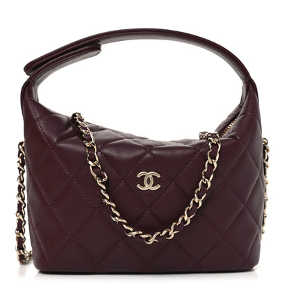 Chanel Lambskin Quilted Hobo Clutch With Chain Burgundy 2 of 21