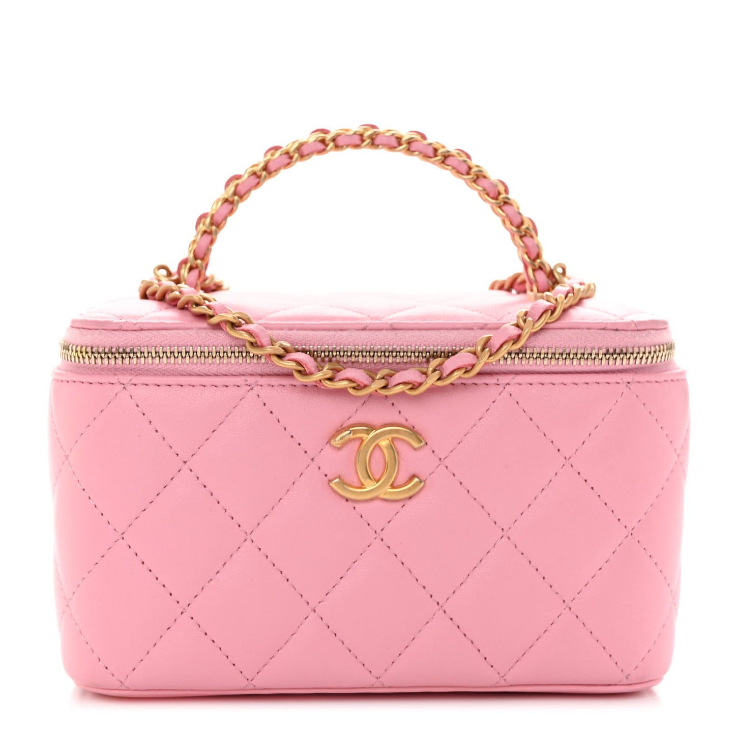 Lambskin Quilted Pick Me Up Vanity Case Pink