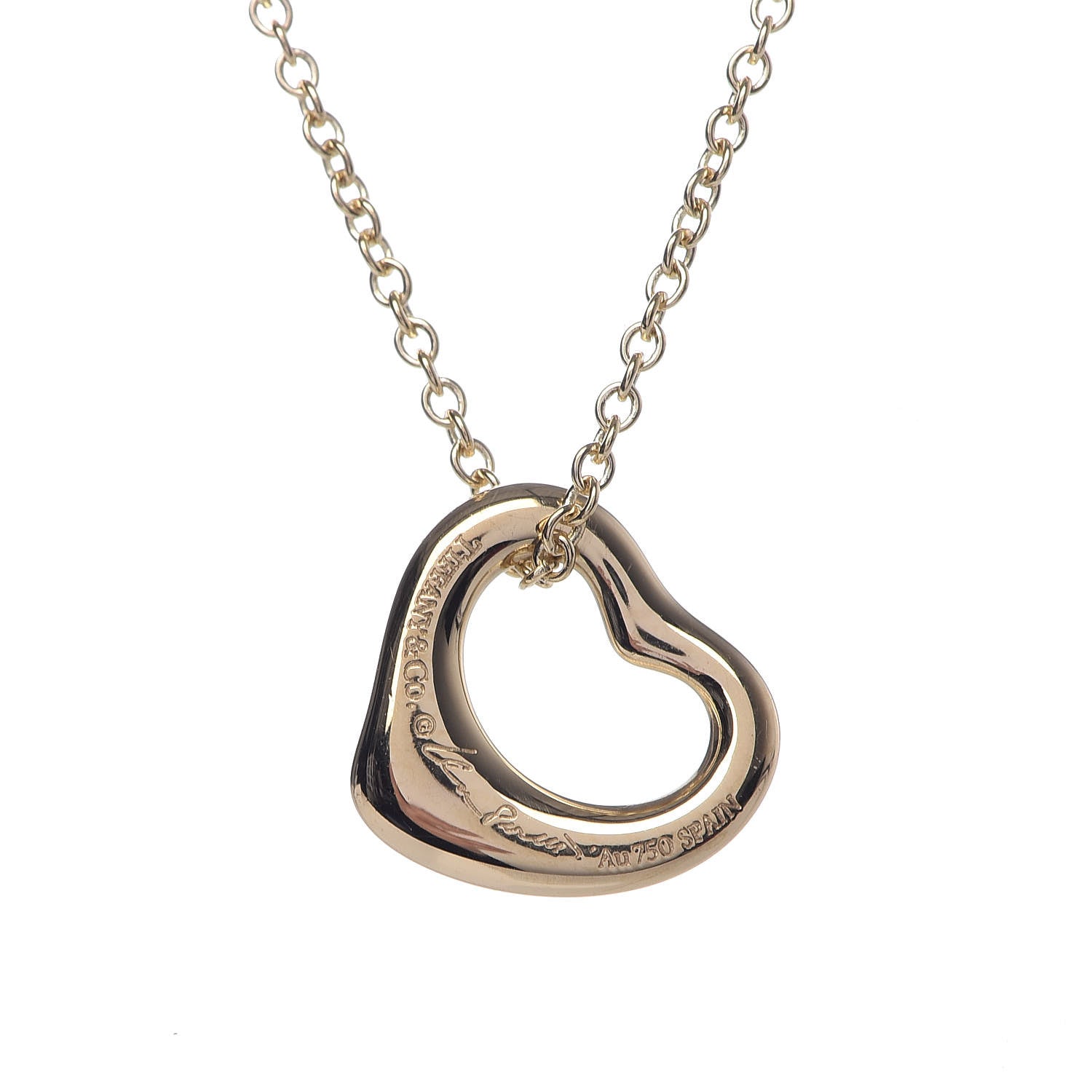 Tiffany 18K Yellow Gold 11mm Elsa Peretti Open Heart Pendant Necklace 5 of 10