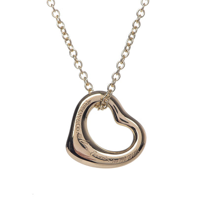 Tiffany 18K Yellow Gold 11mm Elsa Peretti Open Heart Pendant Necklace 5 of 10