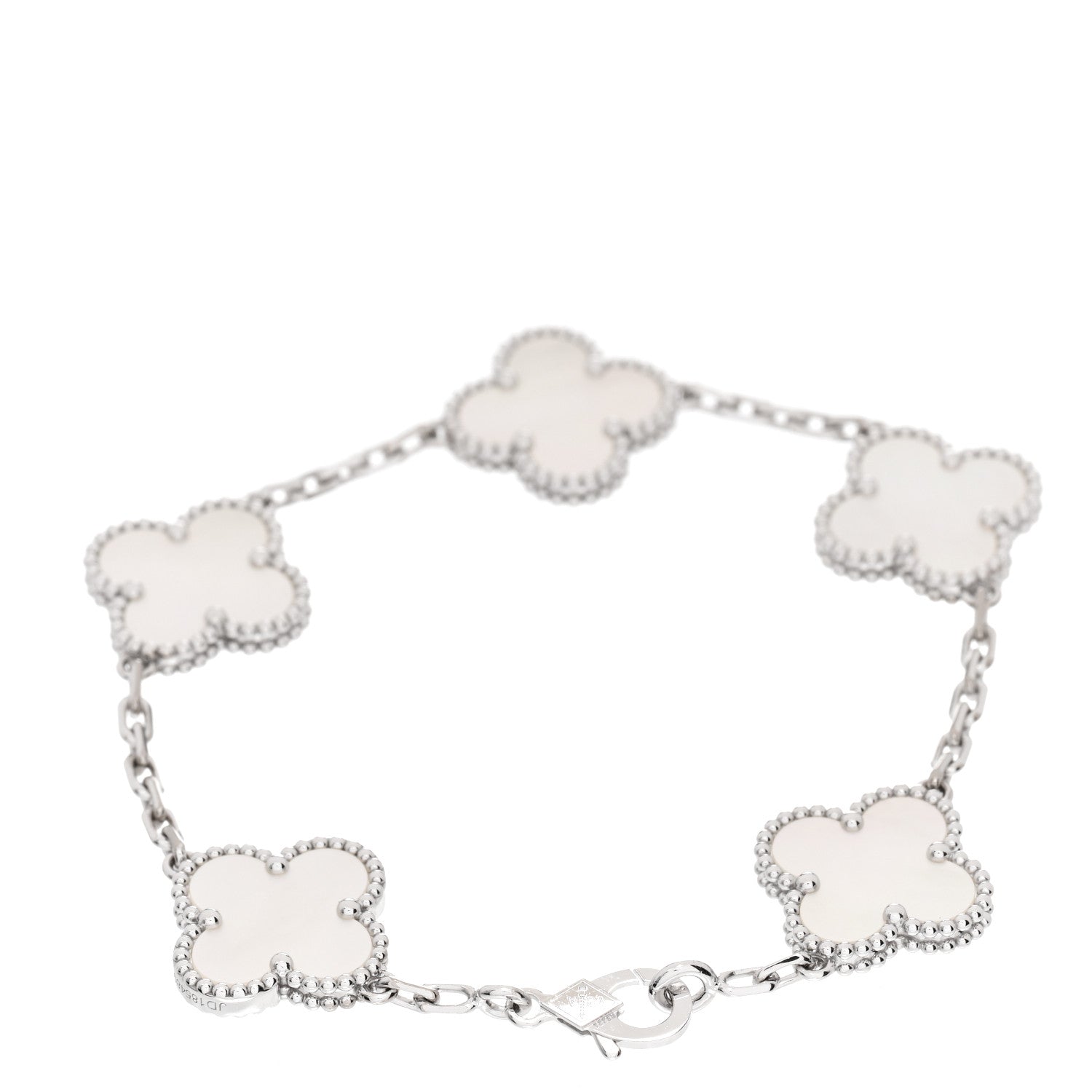 Van Cleef & Arpels 18K White Gold Mother of Pearl 5 Motifs Vintage Alhambra Bracelet 2 of 5