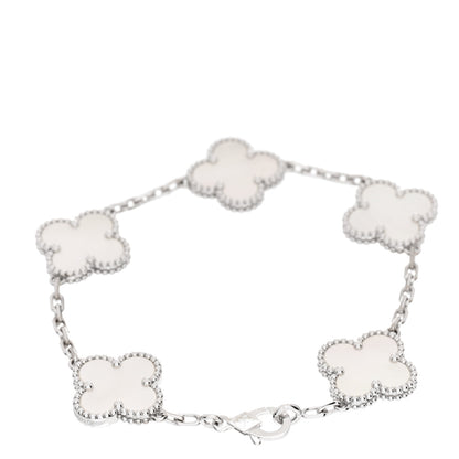 Van Cleef & Arpels 18K White Gold Mother of Pearl 5 Motifs Vintage Alhambra Bracelet 2 of 5
