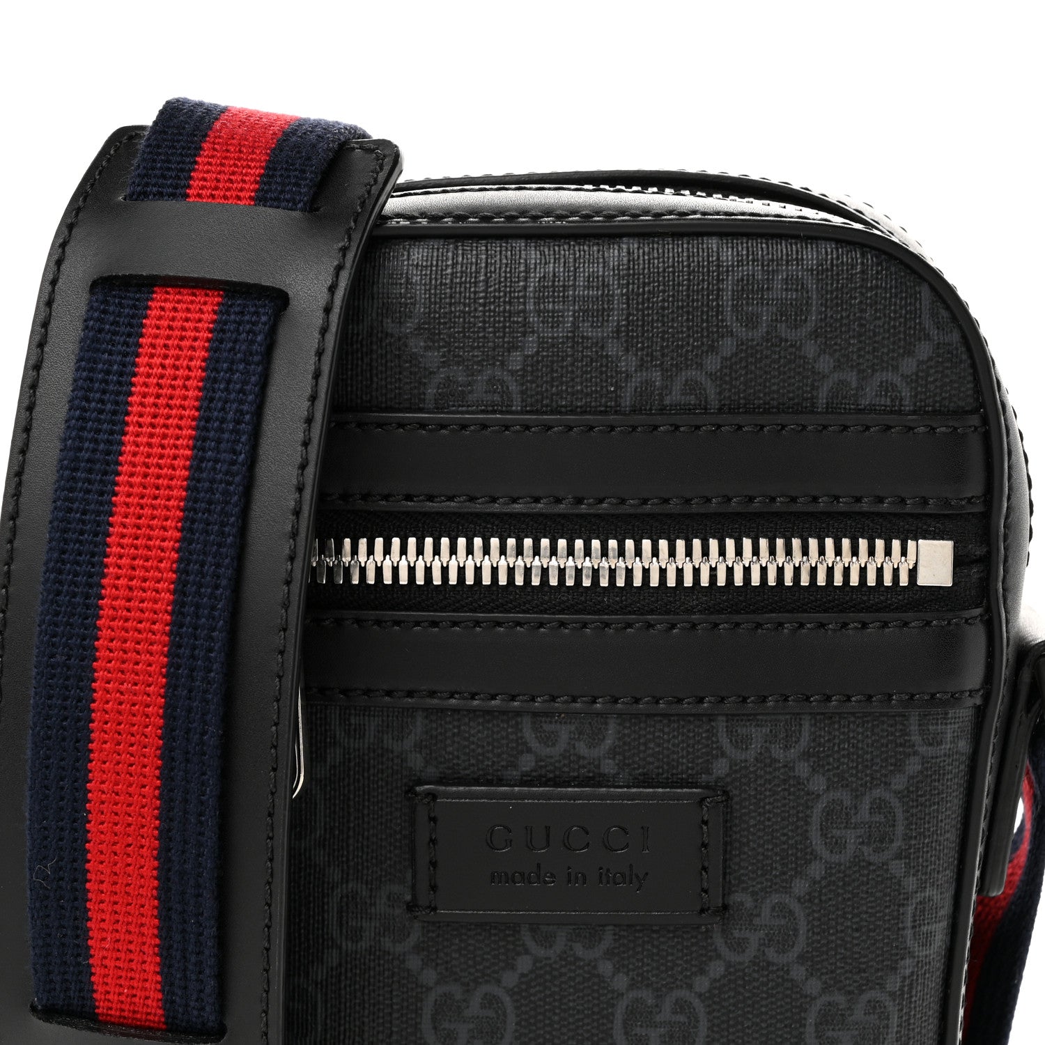 Gucci GG Supreme Monogram Appia Calfskin Web Small Camera Messenger Bag Black Grey 8 of 11