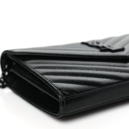 Saint Laurent Grain De Poudre Matelasse Chevron Monogram Monochrome Chain Wallet Black 9 of 10