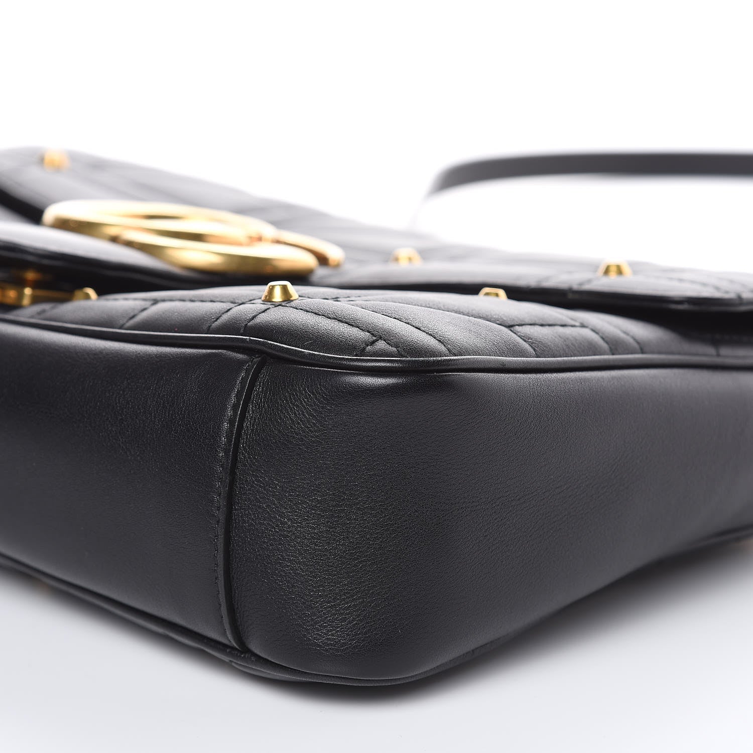 Gucci Calfskin Matelasse Studded Medium GG Marmont Shoulder Bag Black 9 of 12