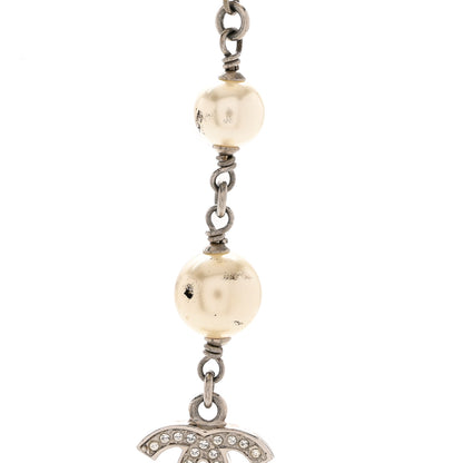 Chanel Graduated Pearl Crystal CC Long Necklace Silver 7 of 8