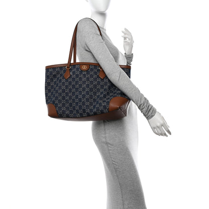 Gucci New Denim GG Monogram Medium Ophidia Shopping Tote Blue Tea Cuir 2 of 10