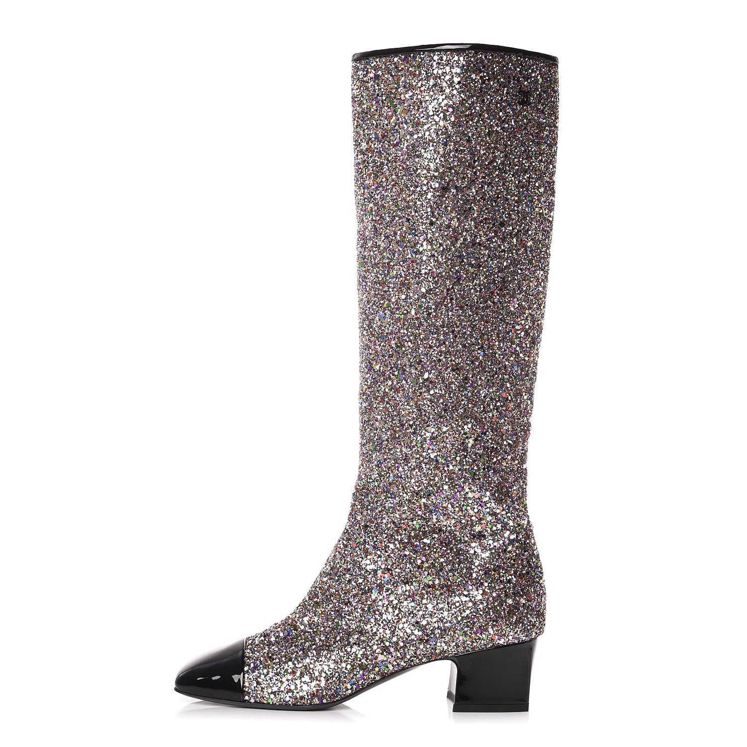 Chanel Glitter Patent Calfskin Cap Toe Fantasy High Boots 40 Multicolor Black 1 of 9