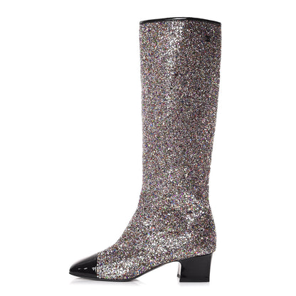 Chanel Glitter Patent Calfskin Cap Toe Fantasy High Boots 40 Multicolor Black 1 of 9