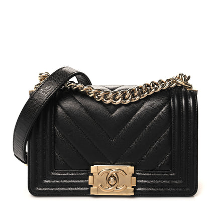 Chanel Caviar Chevron Quilted Small Boy Flap Black 1 of 11