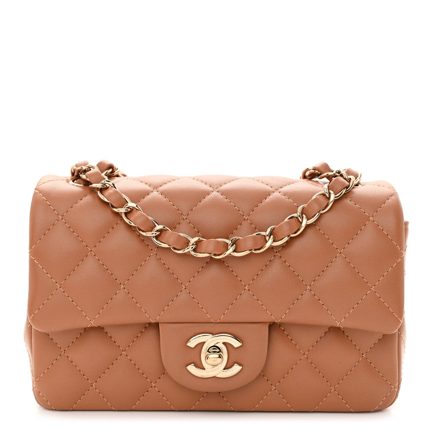 Lambskin Quilted Mini Rectangular Flap Brown