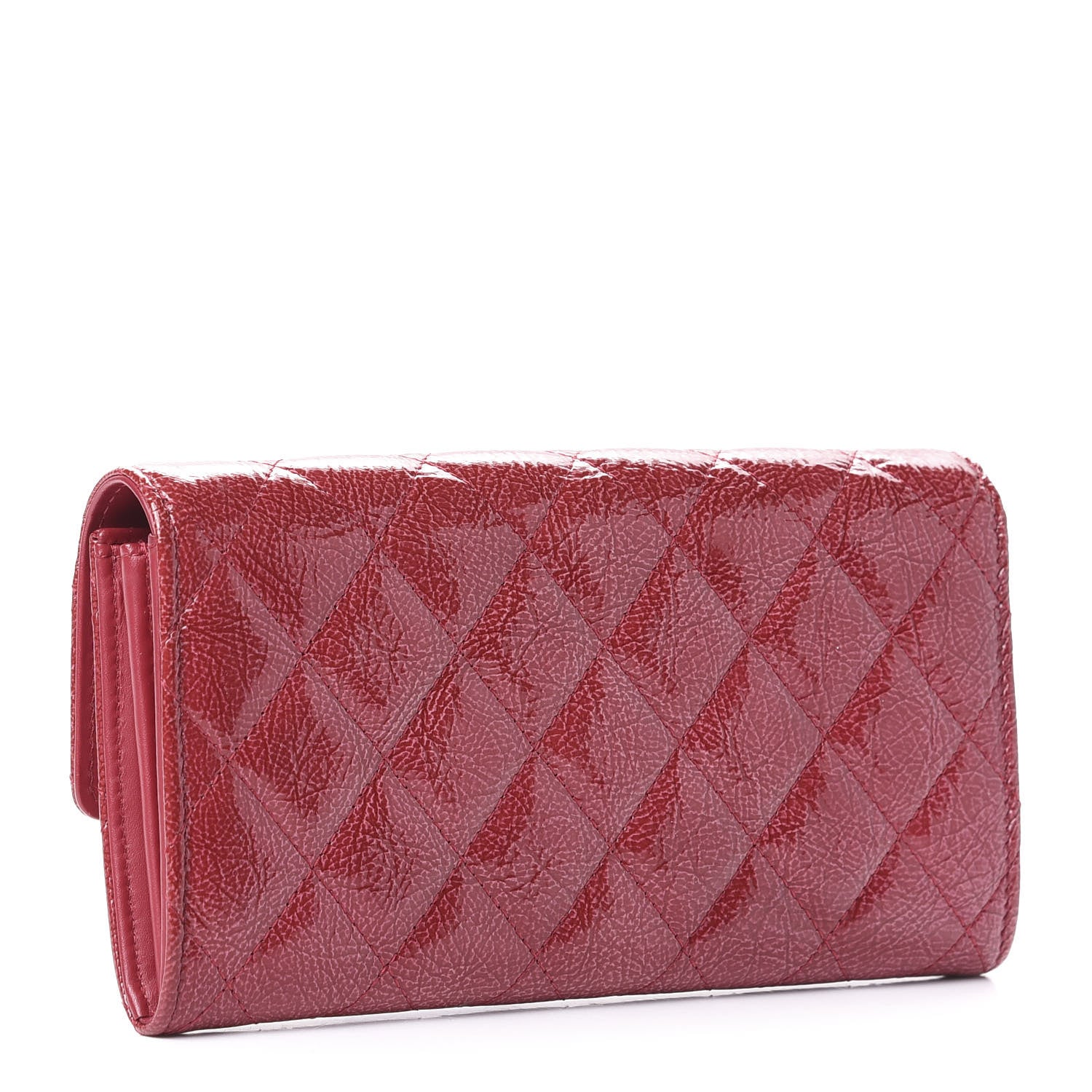 Chanel Distressed Patent Calfskin Quilted Large Flap Wallet Dark Pink 3 of 11