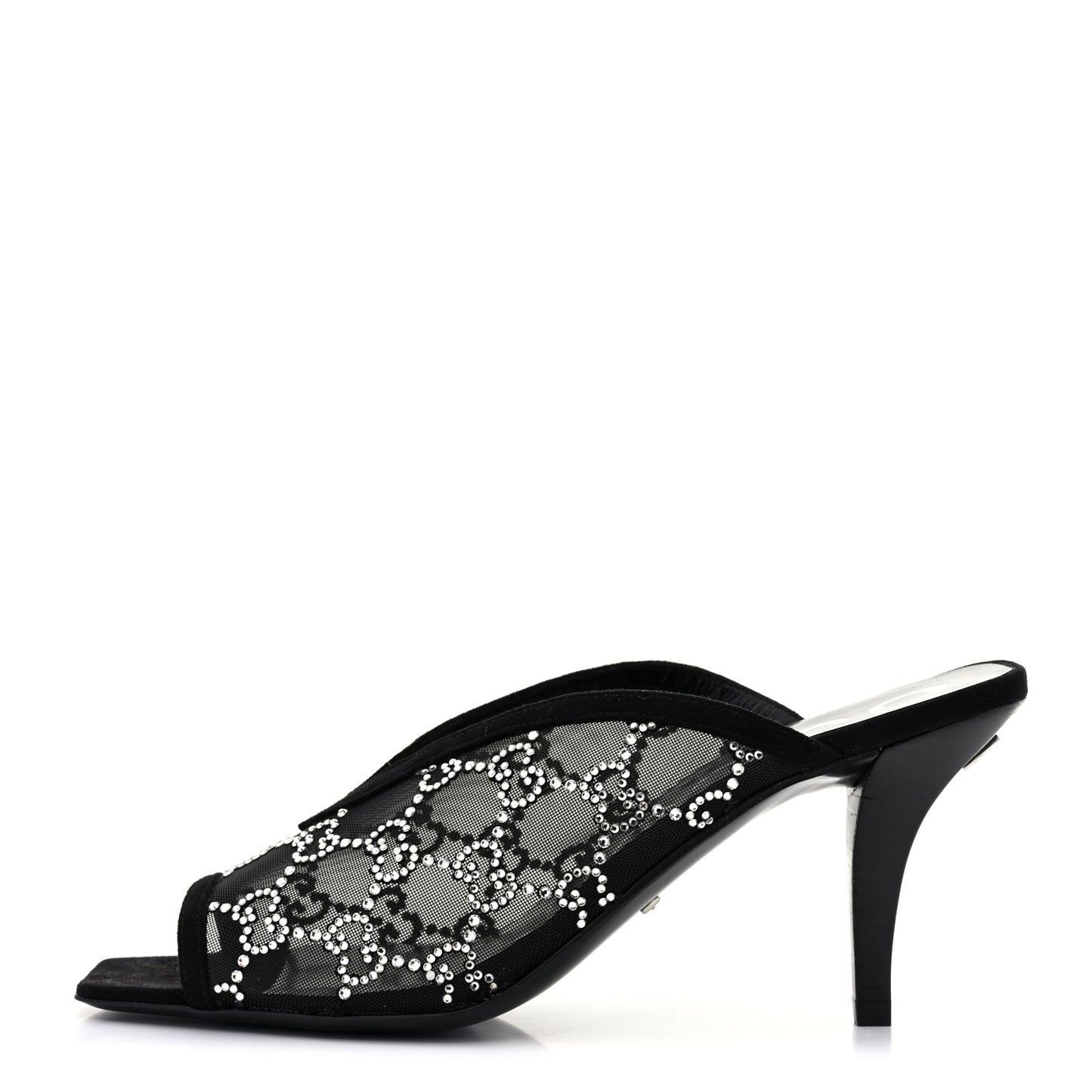 Tela Retino Kid Scamosciato Crystal GG Monogram Square G 95mm Slide Sandals 37.5 Black
