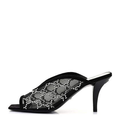 Gucci Tela Retino Kid Scamosciato Crystal GG Monogram Square G 95mm Slide Sandals 37.5 Black 1 of 8