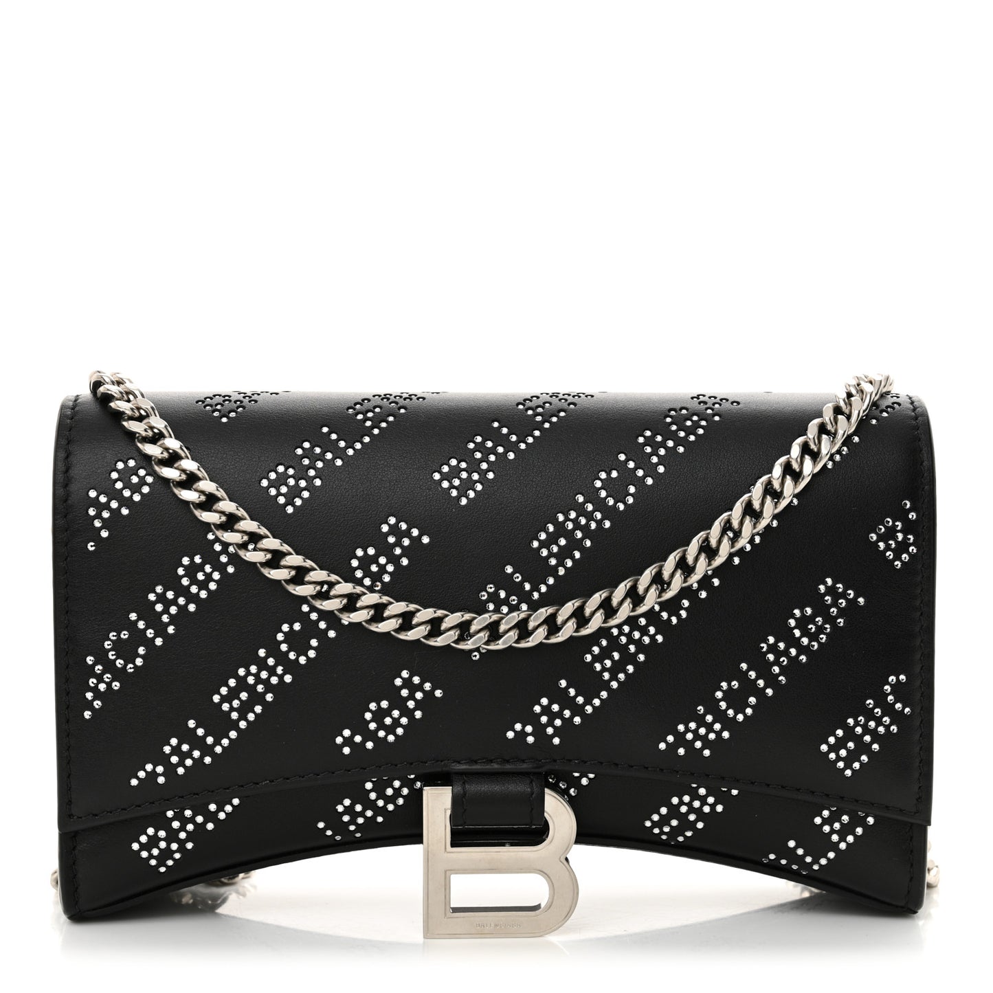 Smooth Calfskin Crystal Diagonal Allover Logo Hourglass Wallet Black