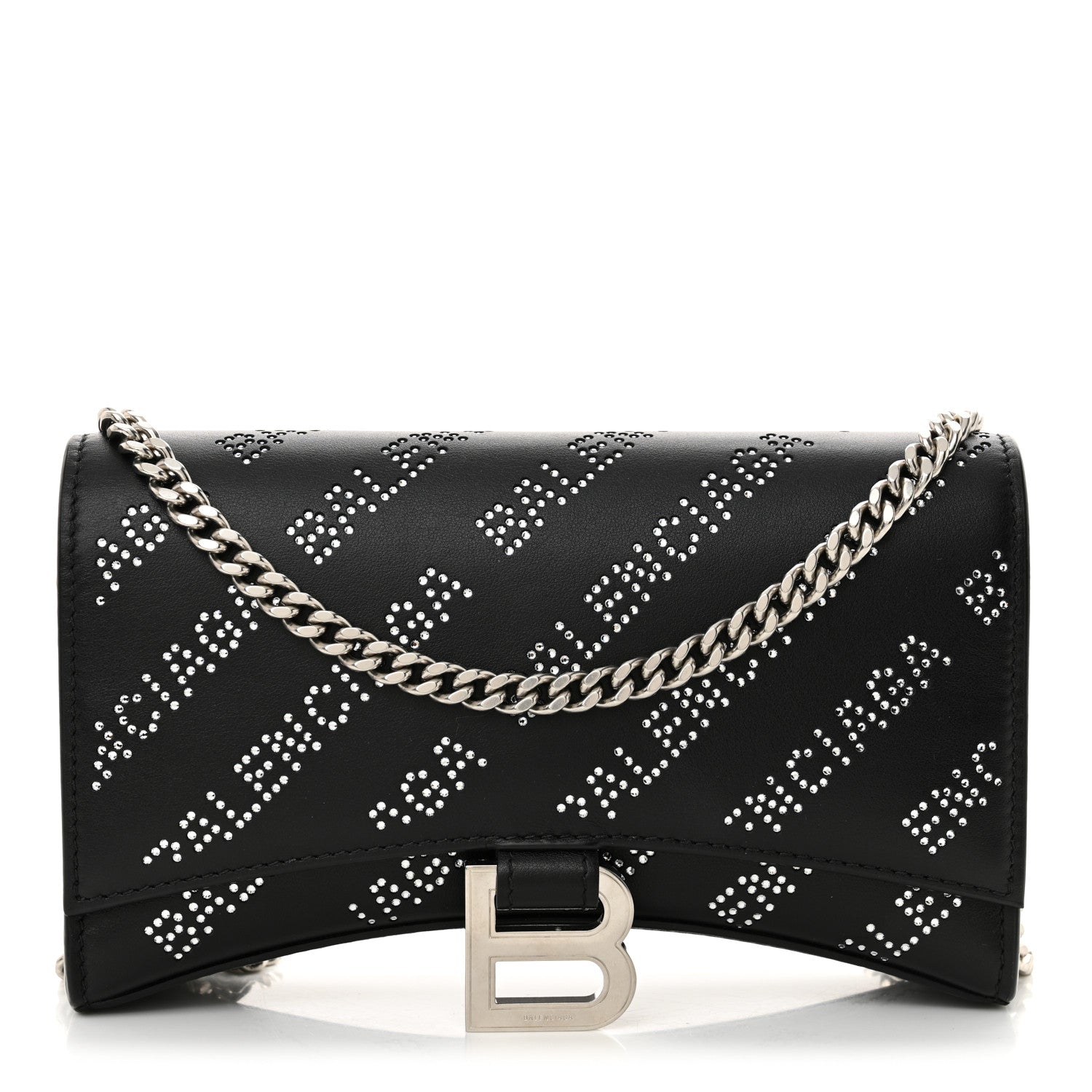 Balenciaga Smooth Calfskin Crystal Diagonal Allover Logo Hourglass Wallet Black 1 of 11
