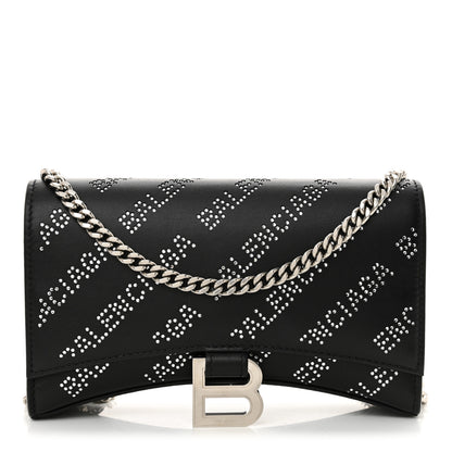 Balenciaga Smooth Calfskin Crystal Diagonal Allover Logo Hourglass Wallet Black 1 of 11