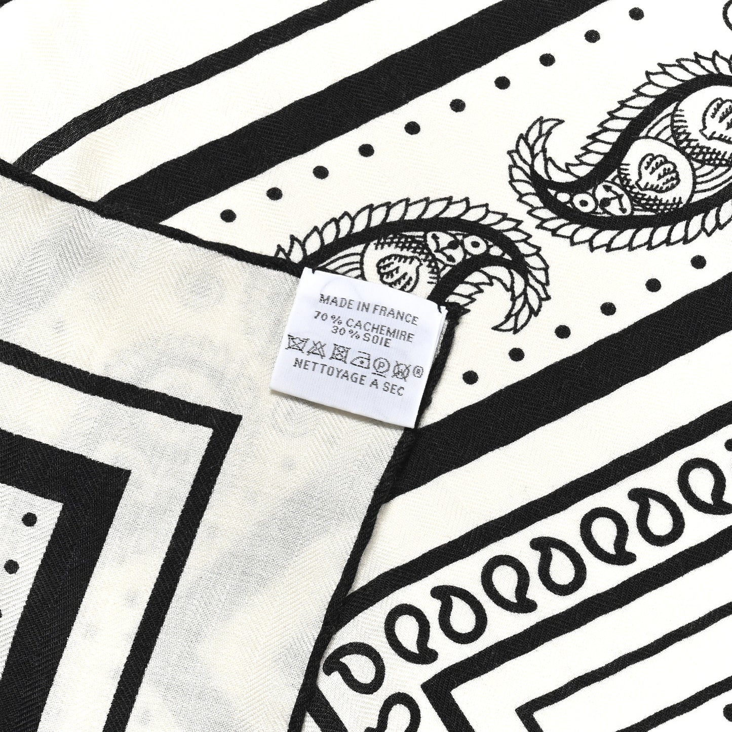 Cashmere Silk Tatouages Marins Bandana Shawl 140 White Black