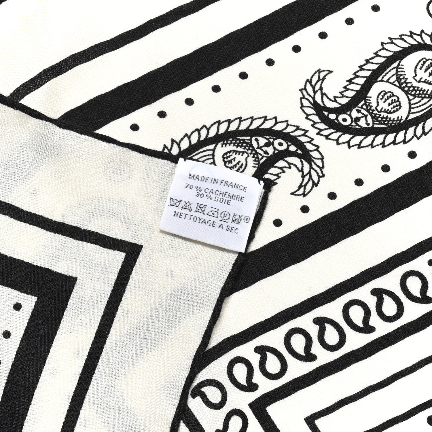 Hermes Cashmere Silk Tatouages Marins Bandana Shawl 140 White Black 3 of 5