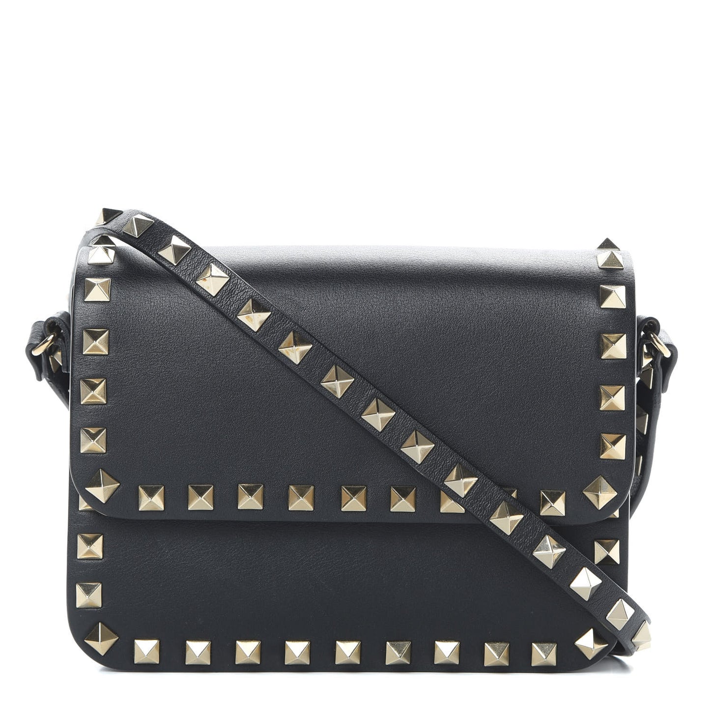 Vitello Rockstud Flap Crossbody Bag Black