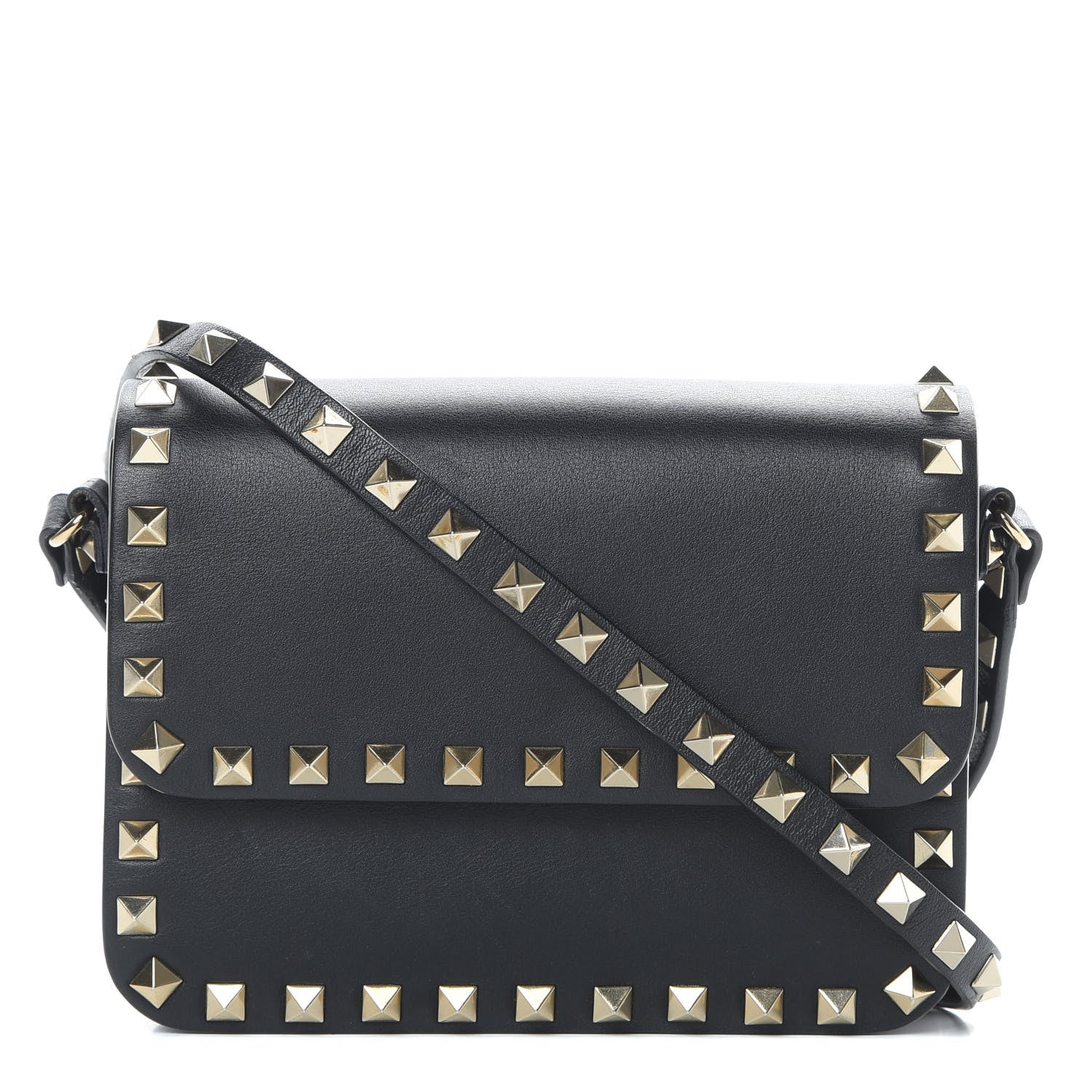 Valentino Garavani Vitello Rockstud Flap Crossbody Bag Black 1 of 17
