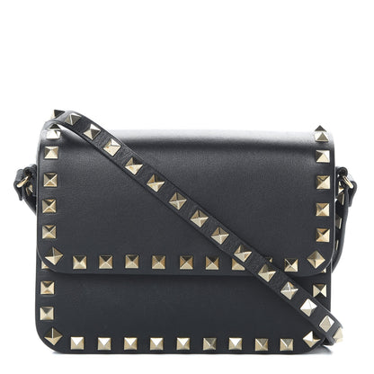 Valentino Garavani Vitello Rockstud Flap Crossbody Bag Black 1 of 17