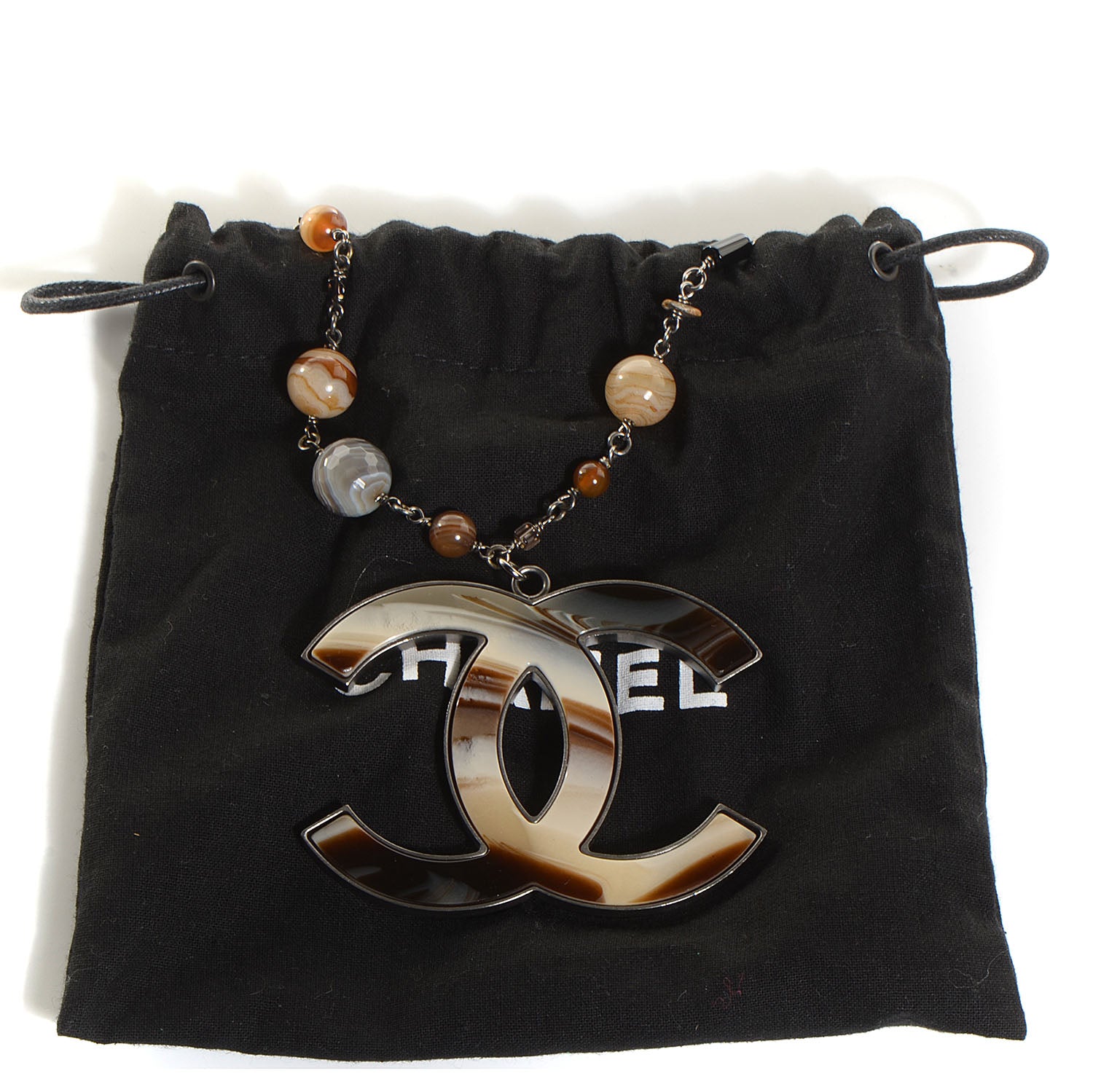 Chanel Agate Beaded Oversized CC Pendant Necklace 5 of 5