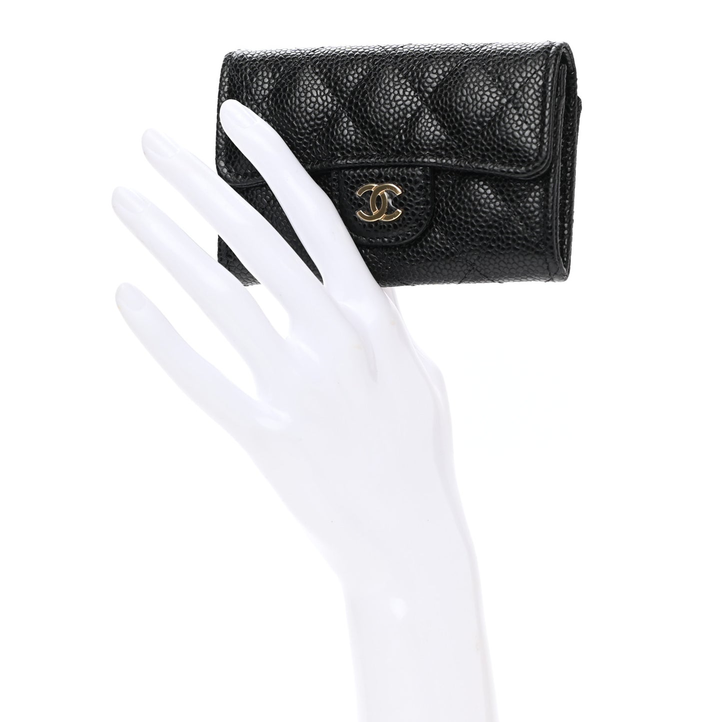 Caviar Quilted Flap Card Holder Wallet Black