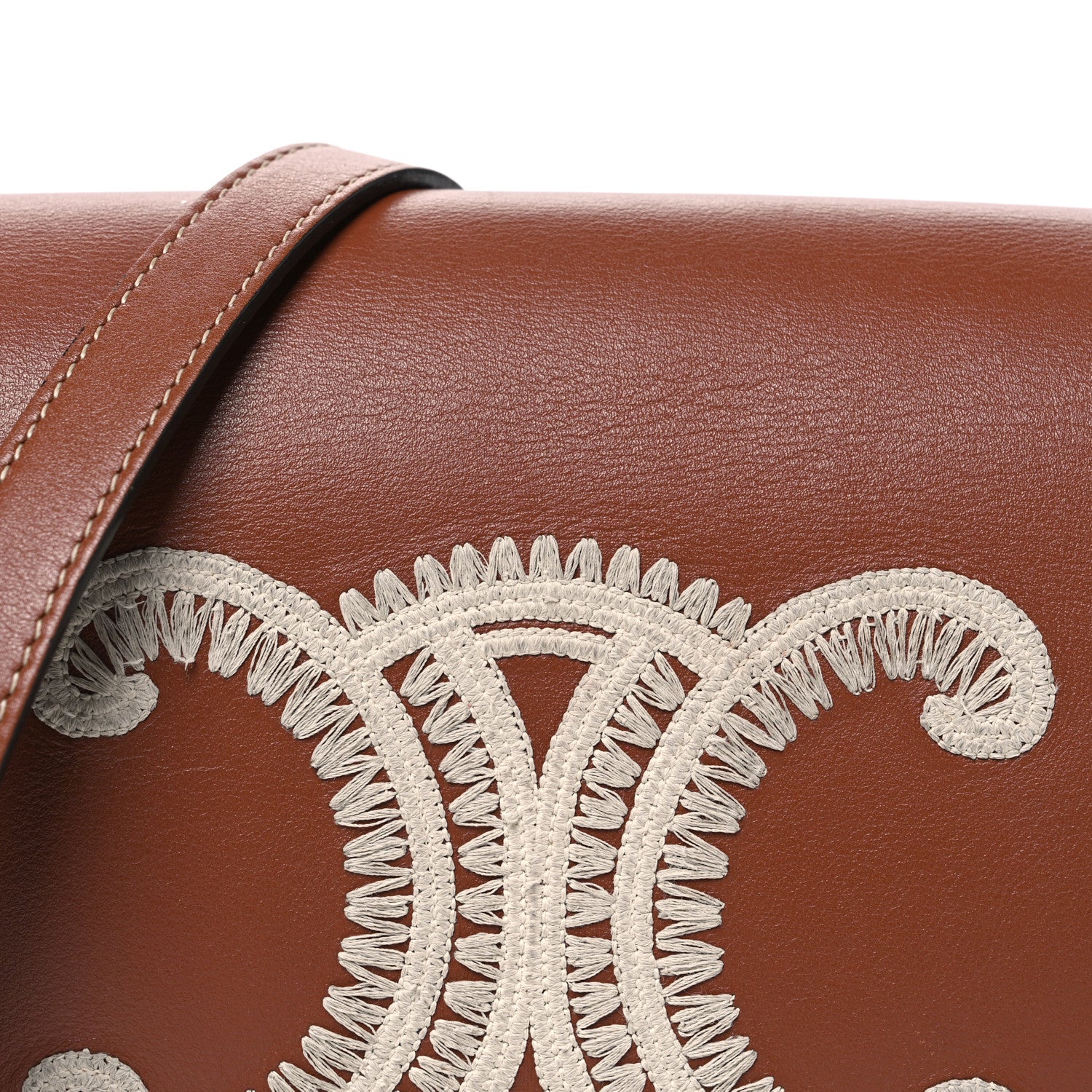 Celine Smooth Calfskin Cuir Triomphe Embroidered Folco Crossbody Bag Tan 8 of 10