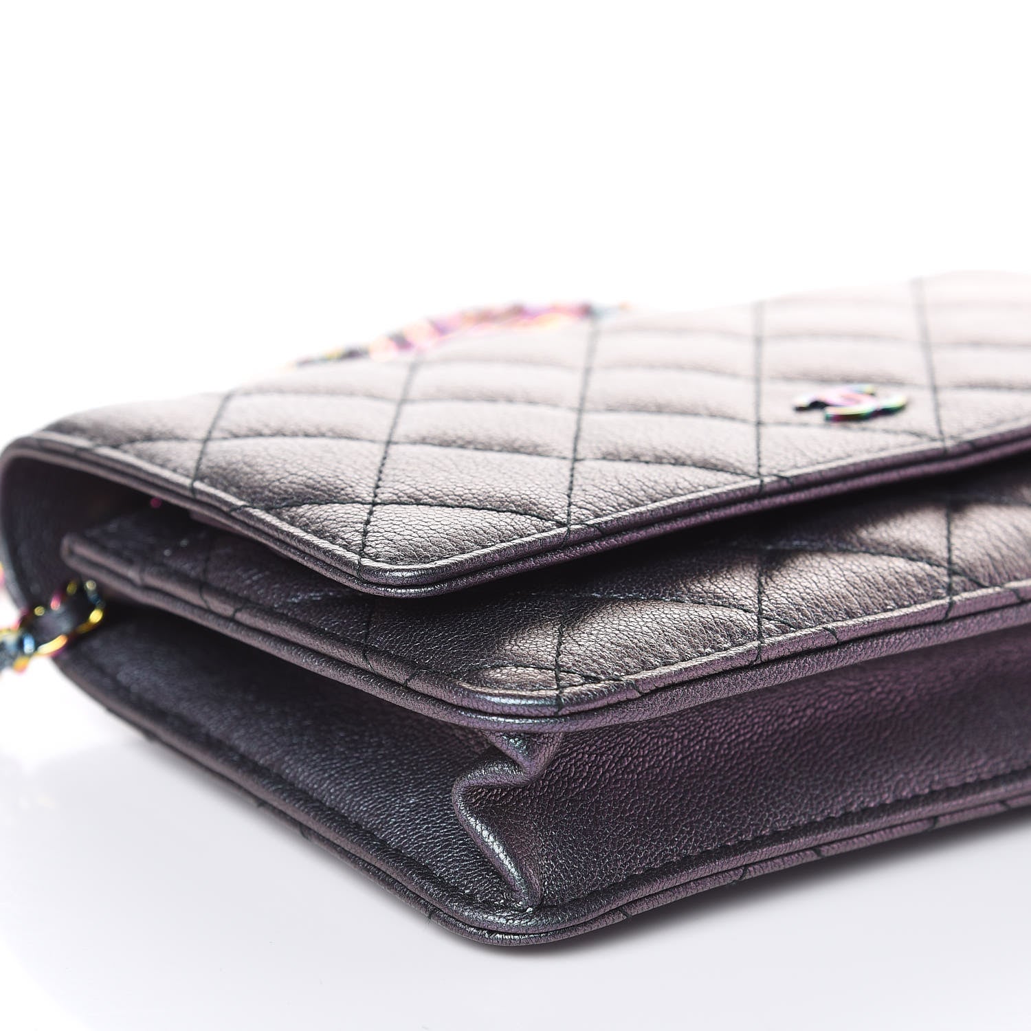 Chanel Iridescent Goatskin Quilted Wallet On Chain WOC Purple 9 of 12