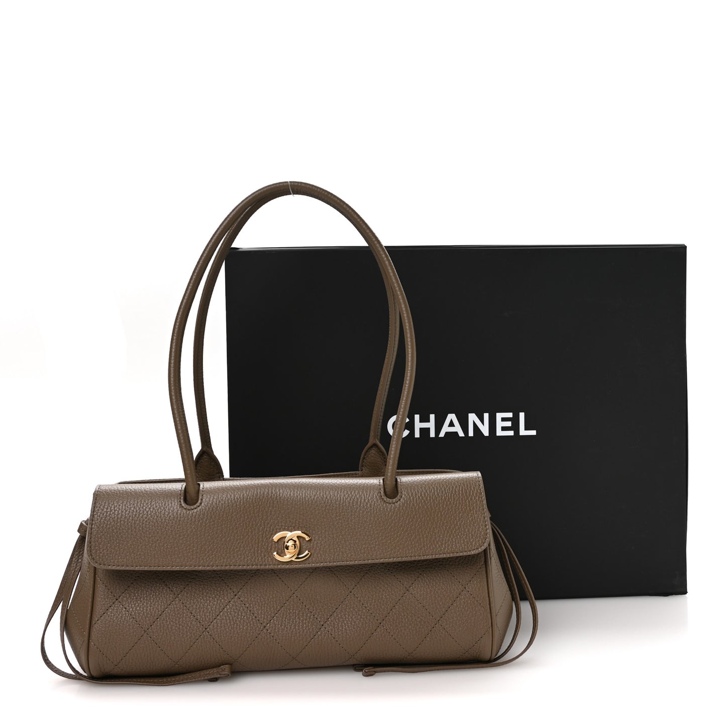 Grained Calfskin Stitched Urban Essentials Small Shopping Bag Dark Khaki