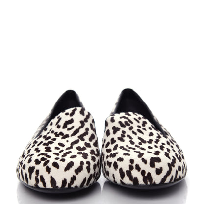 Saint Laurent Calfskin Calf Hair Corda Snow Leopard Slipper 38 Black White 2 of 11